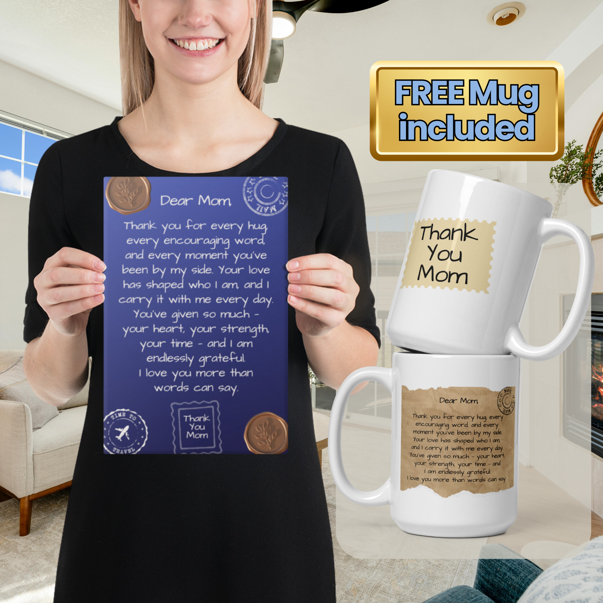 Letter to Mom Gift Bundle – Canvas Wall Art + Keepsake Mug (2 Sizes Available)