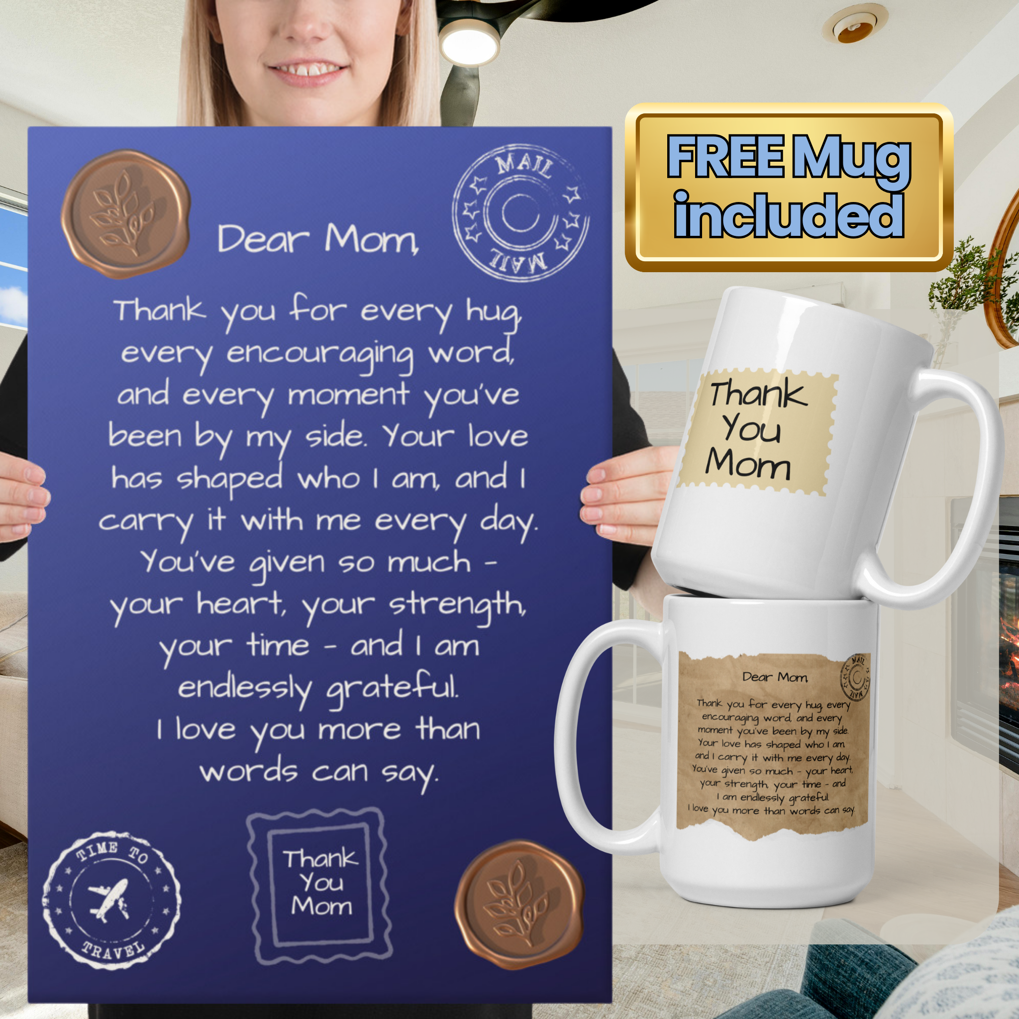 Letter to Mom Gift Bundle – Canvas Wall Art + Keepsake Mug (2 Sizes Available)