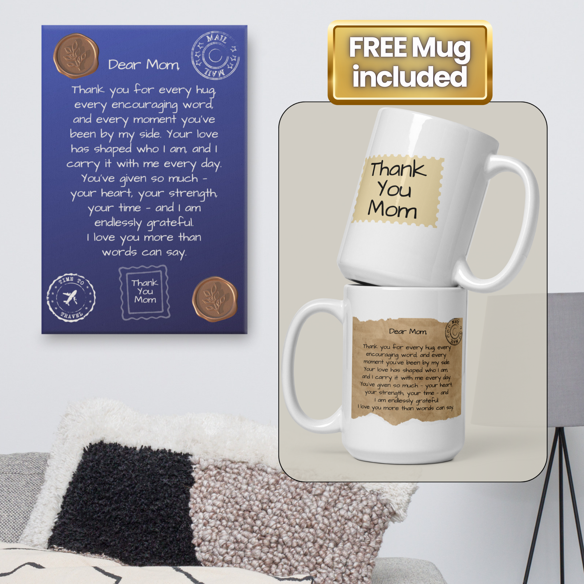 Letter to Mom Gift Bundle – Canvas Wall Art + Keepsake Mug (2 Sizes Available)