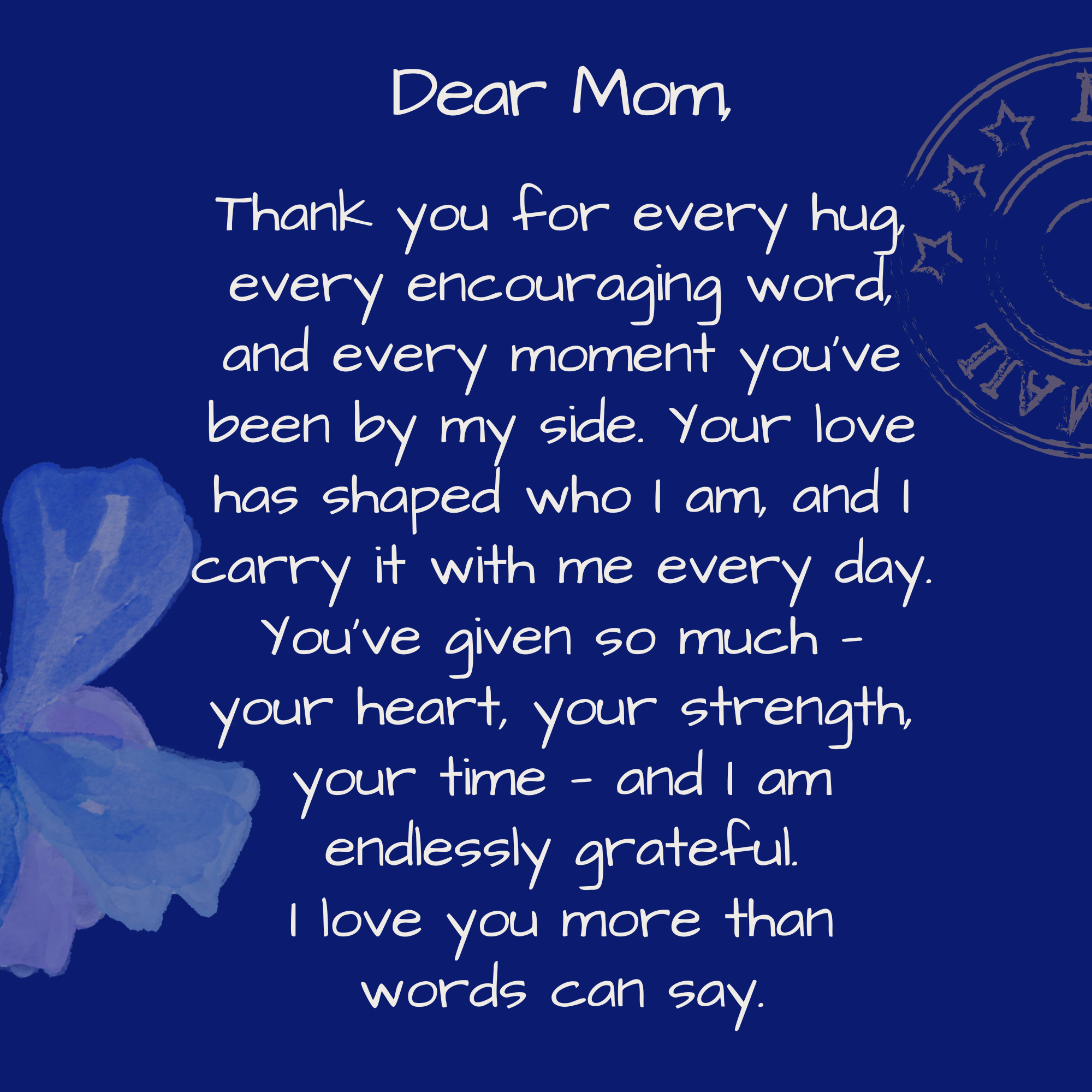 Letter to Mom Throw Pillow – Blue Blossom Edition