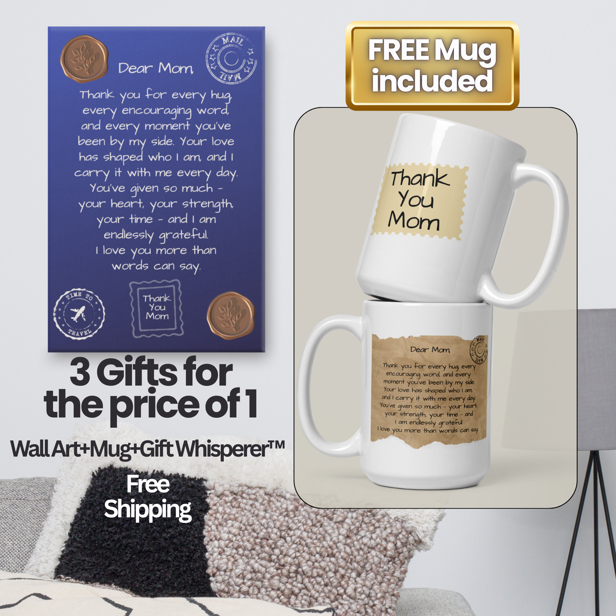 Letter to Mom Gift Bundle – Canvas Wall Art + Keepsake Mug (2 Sizes Available)