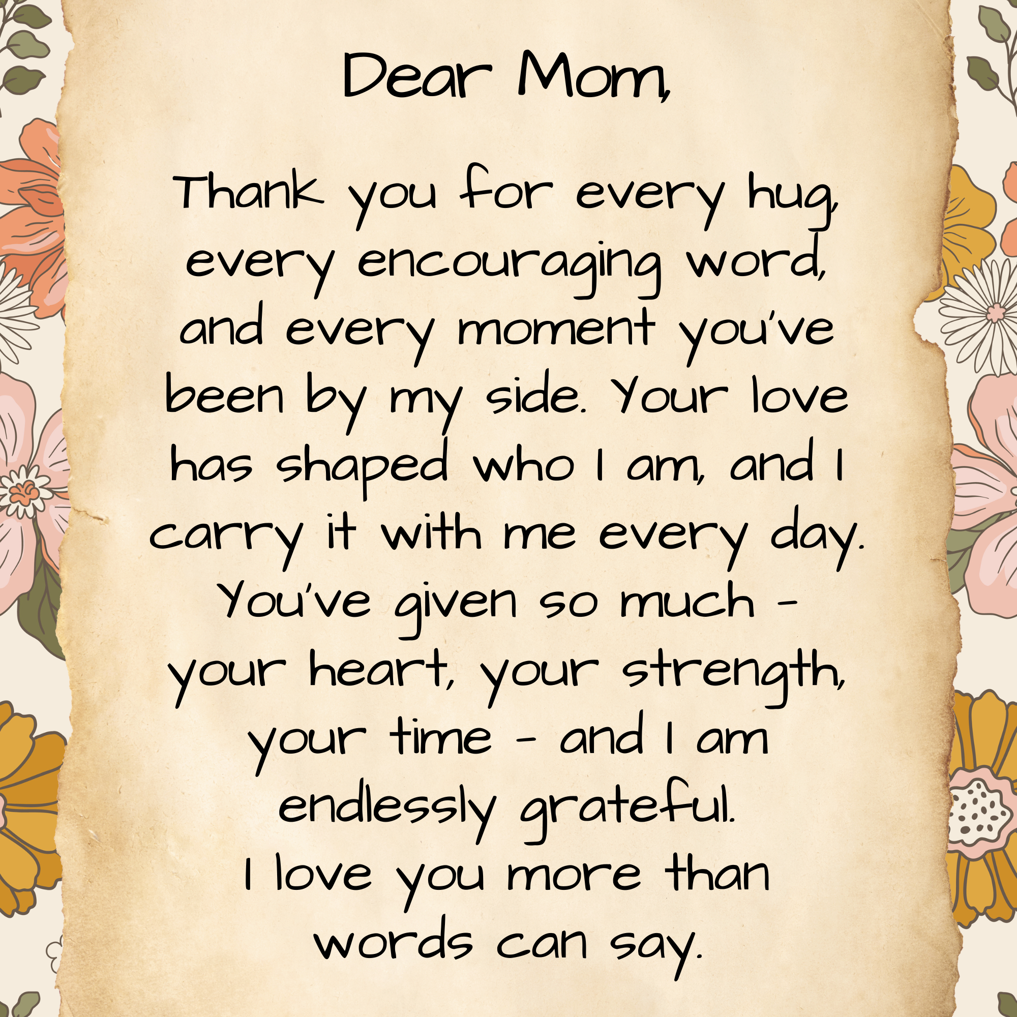 Letter to Mom Throw Pillow – Vintage Floral Edition