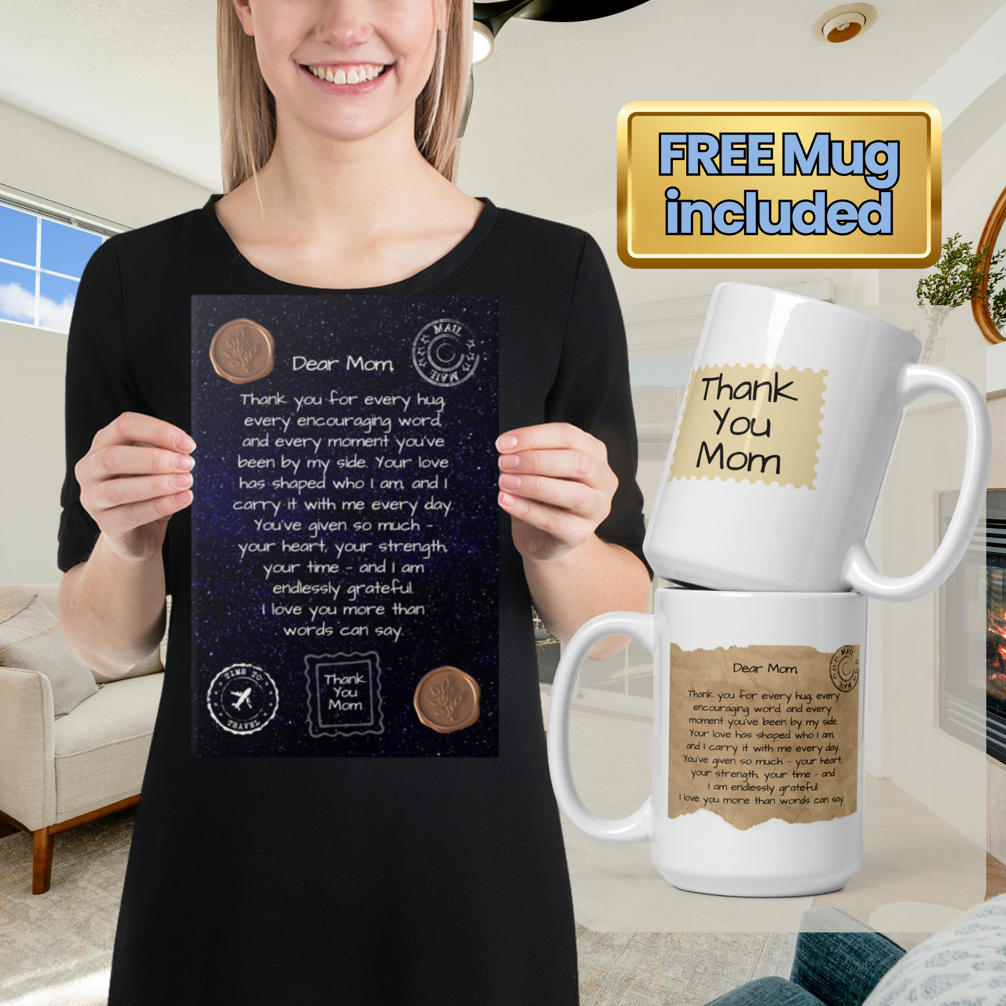 Letter to Mom Gift Bundle – Canvas Wall Art + Keepsake Mug (2 Sizes Available)