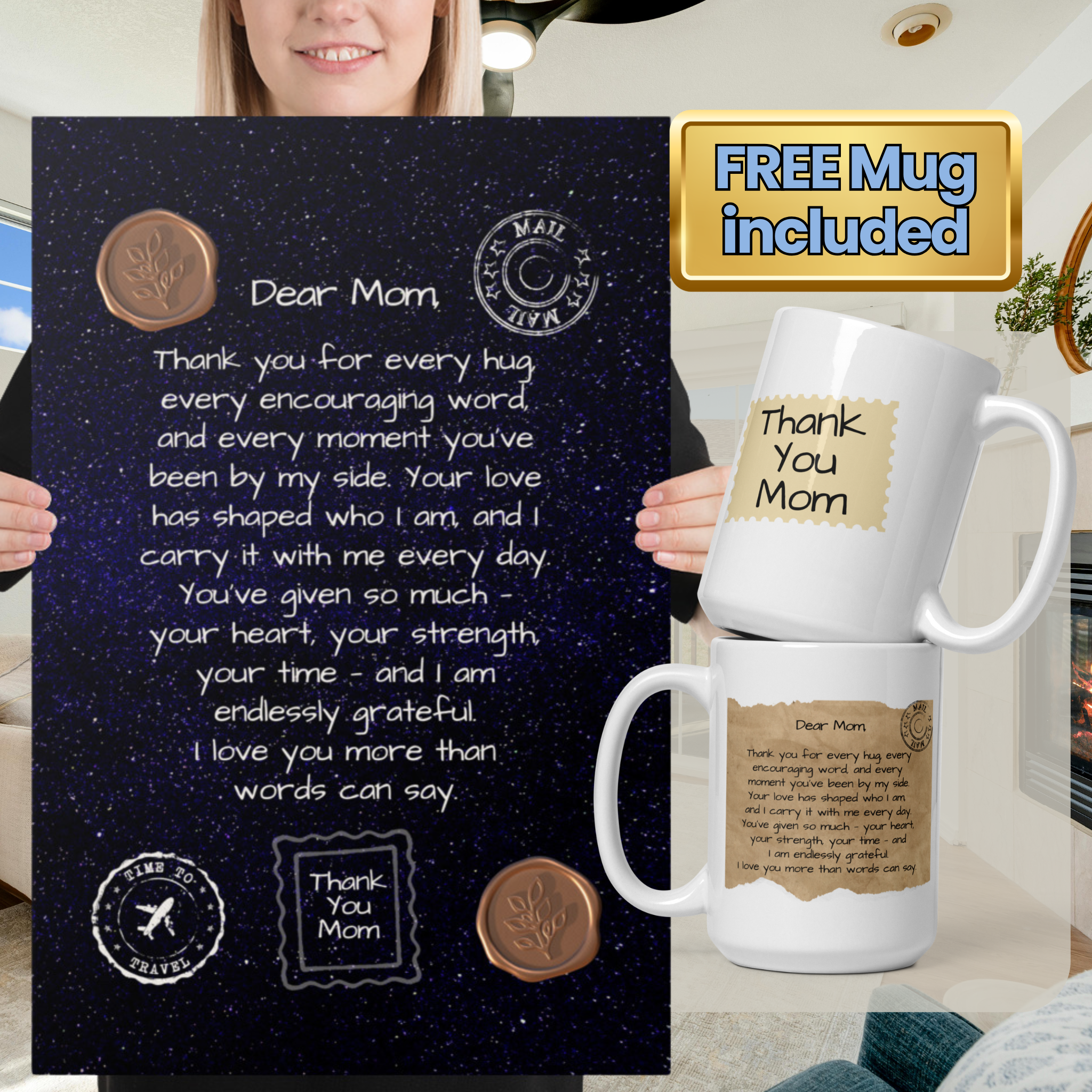 Letter to Mom Gift Bundle – Canvas Wall Art + Keepsake Mug (2 Sizes Available)
