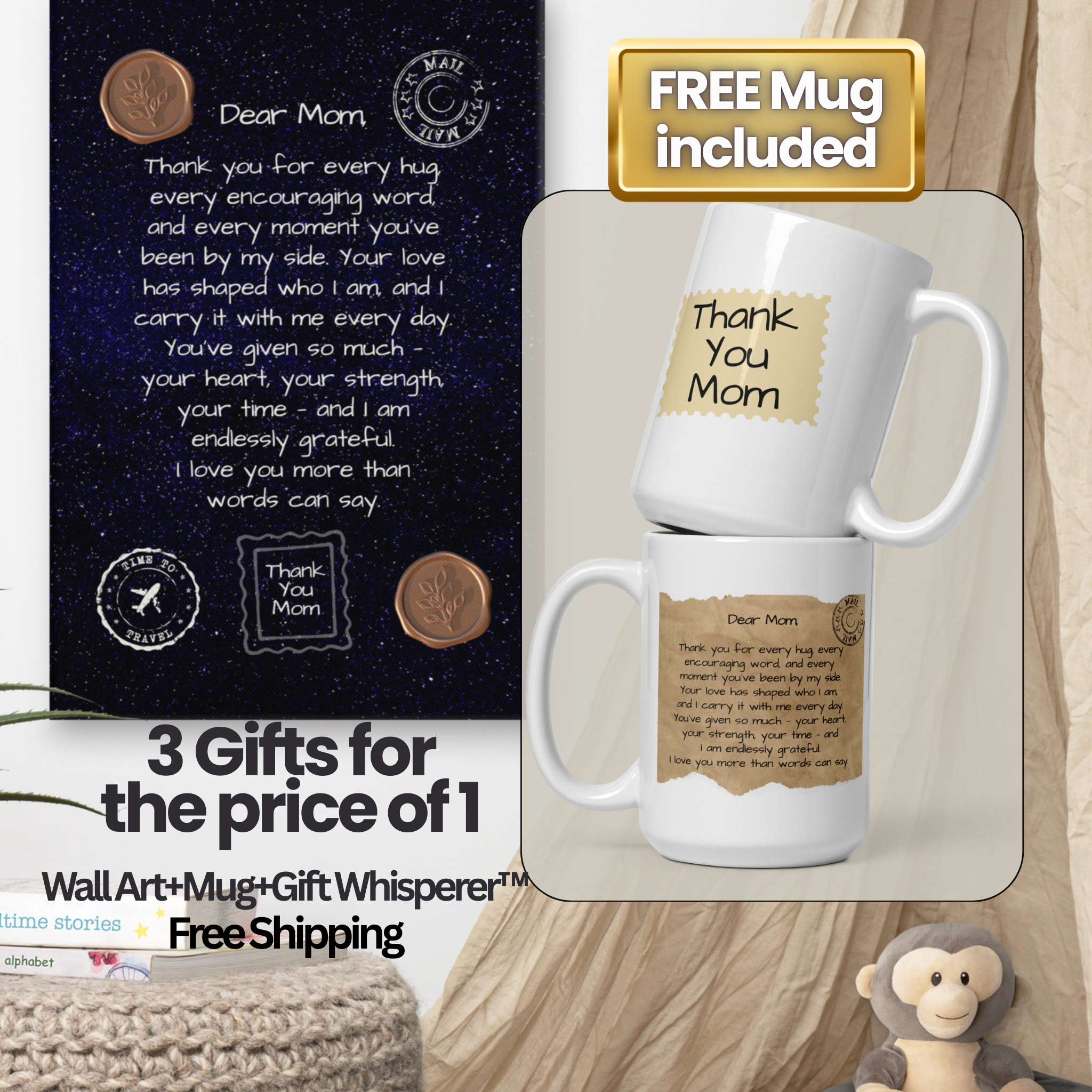 Letter to Mom Gift Bundle – Canvas Wall Art + Keepsake Mug (2 Sizes Available)