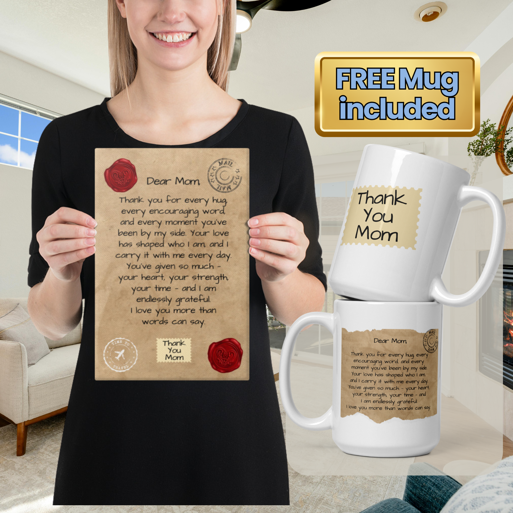 Letter to Mom Gift Bundle – Canvas Wall Art + Keepsake Mug (2 Sizes Available)