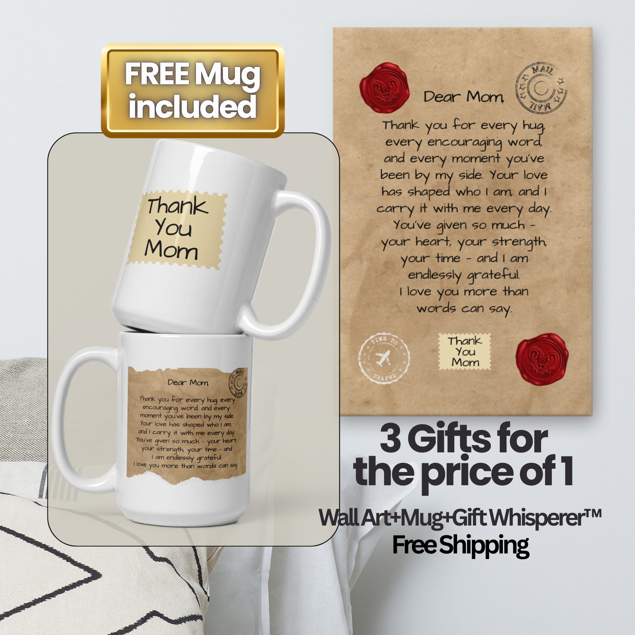 Letter to Mom Gift Bundle – Canvas Wall Art + Keepsake Mug (2 Sizes Available)