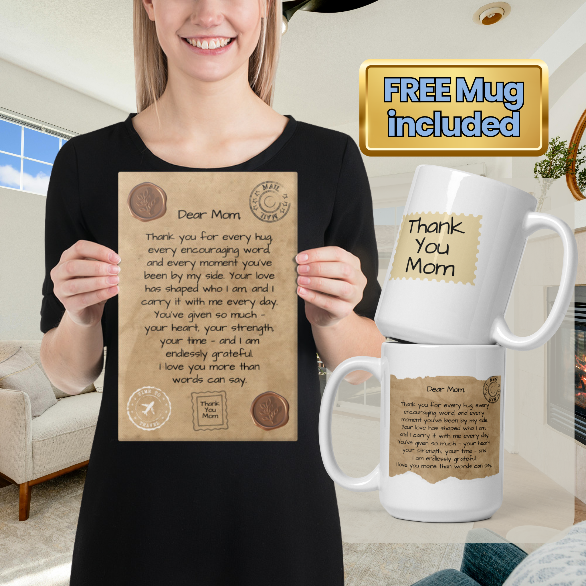 Letter to Mom Gift Bundle – Canvas Wall Art + Keepsake Mug (2 Sizes Available)