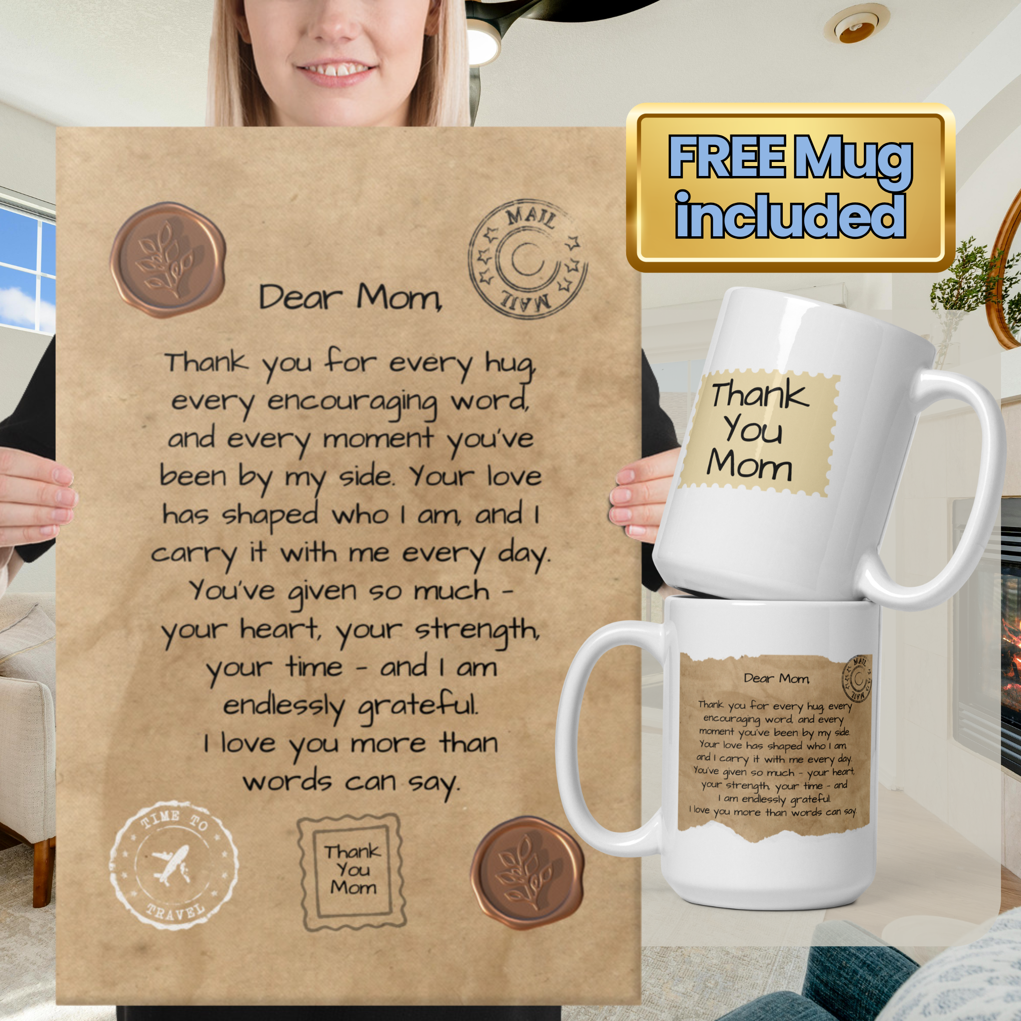 Letter to Mom Gift Bundle – Canvas Wall Art + Keepsake Mug (2 Sizes Available)