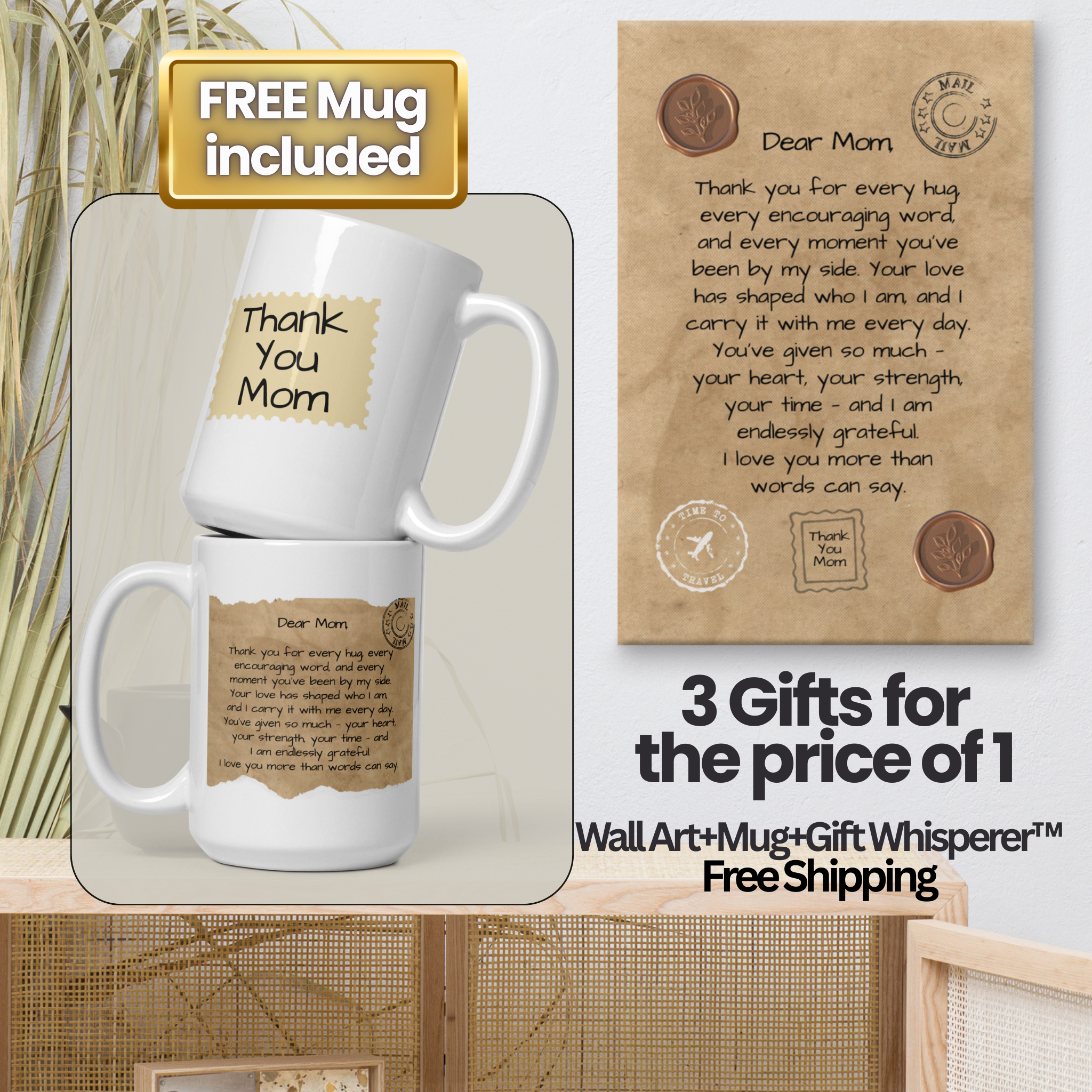 Letter to Mom Gift Bundle – Canvas Wall Art + Keepsake Mug (2 Sizes Available)