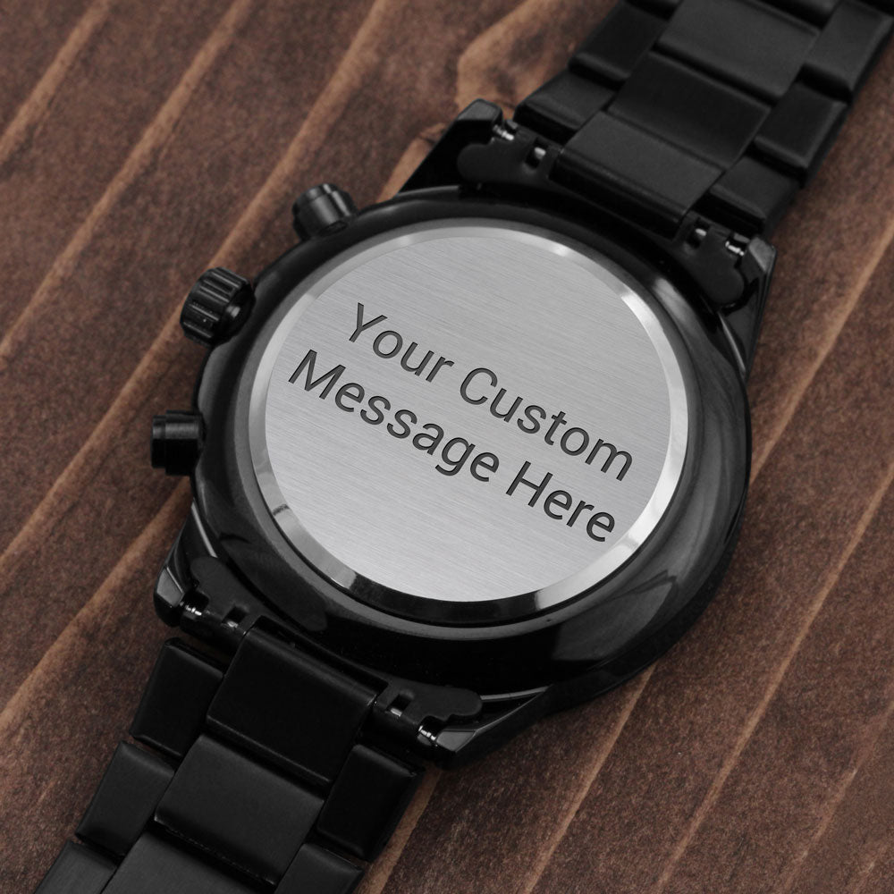 Custom Engraved Black Chronograph Watch — Timeless Style with a Personal Touch