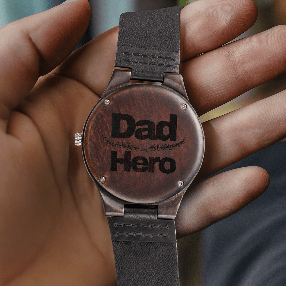 “Dad Hero” Engraved Wood Watch – A Timeless Gift of Gratitude