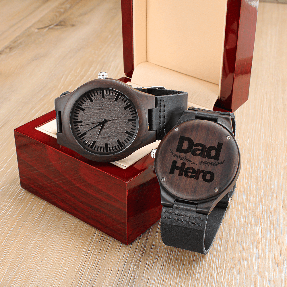 “Dad Hero” Engraved Wood Watch – A Timeless Gift of Gratitude