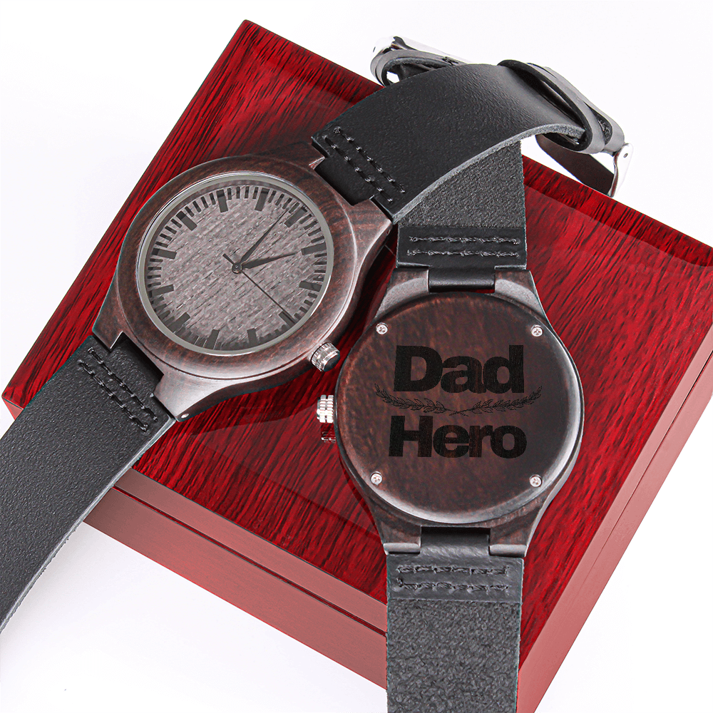 “Dad Hero” Engraved Wood Watch – A Timeless Gift of Gratitude