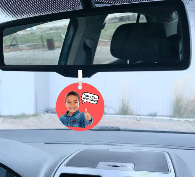 Say It With a Smile” – Personalized Car Charm (Photo + Bubble Text)