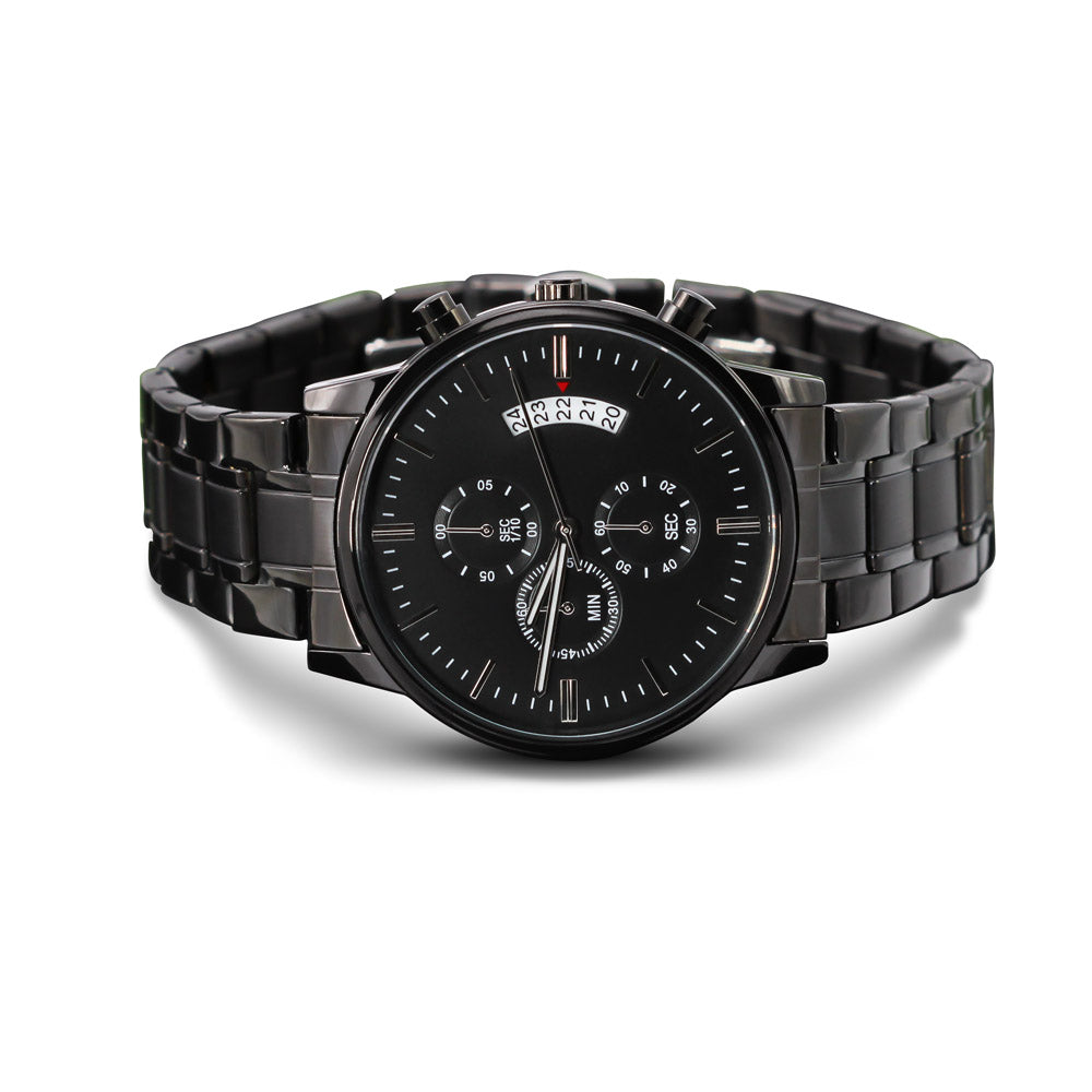 Custom Engraved Black Chronograph Watch — Timeless Style with a Personal Touch