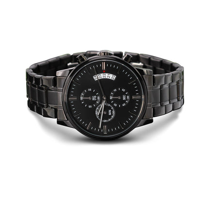 Custom Engraved Black Chronograph Watch — Timeless Style with a Personal Touch