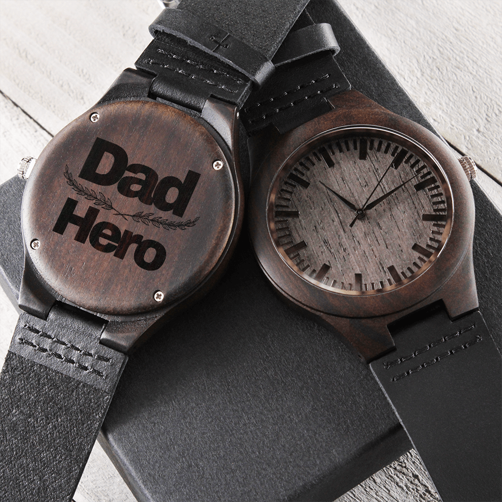 “Dad Hero” Engraved Wood Watch – A Timeless Gift of Gratitude