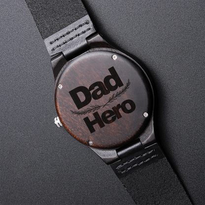 “Dad Hero” Engraved Wood Watch – A Timeless Gift of Gratitude
